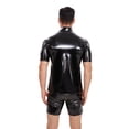 thumbnail image 3 of Men Shiny PVC Leather Shirt, Short Sleeve, Full Zipper, Male Glossy Leather Casual Tops, 3 of 7