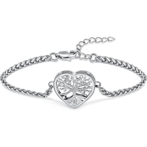 Tree of Life Adjustable Urn Bracelet for Ashes Stainless Steel Handmade Braided Rope Ashes Urn Bracelet Cremation Bangle Keepsake Link Bracelet