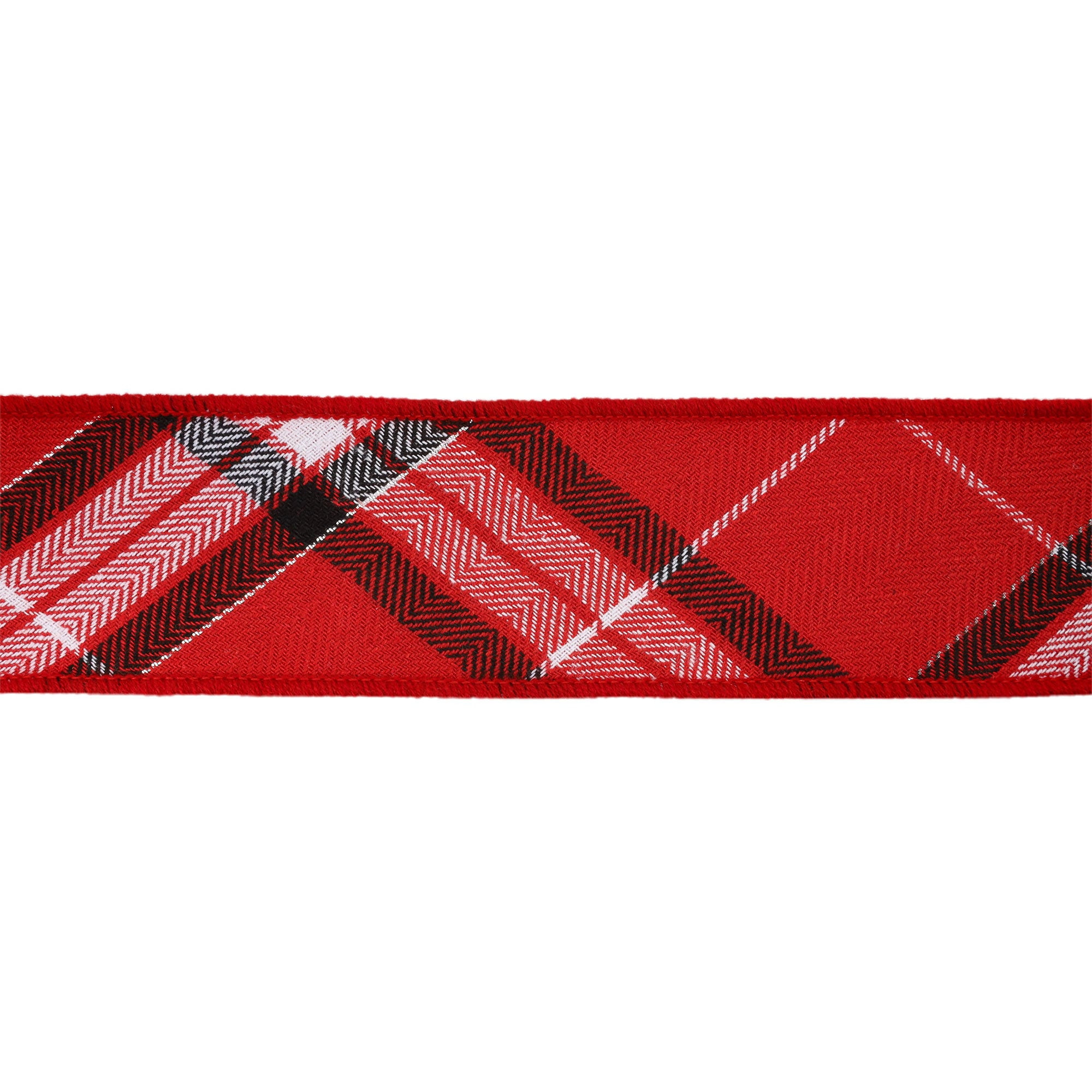 LaRibbons 2 1/2" Wired Ribbon, Plaid Red/White/Black/Silver, 5 Yard Roll