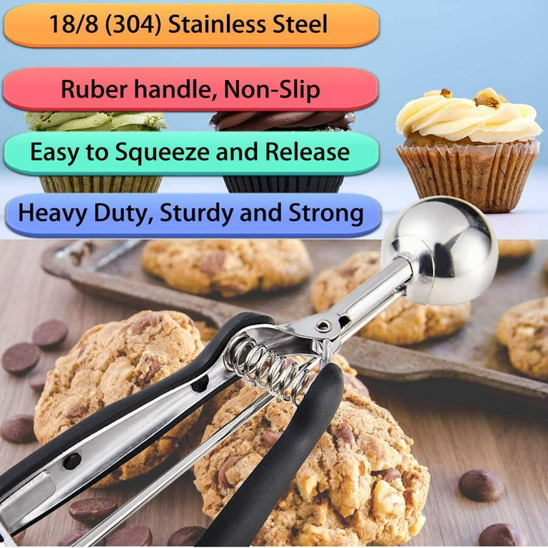 Cookie Scoop, Include #60\\/1 Tablespoon, #40\\/2 Tablespoon, #20\\/3  Tablespoon, Cookie Dough Scoop, Cookie Scoops for Baking set of 3, 18\\/8  Stainless Steel, Soft Grip 