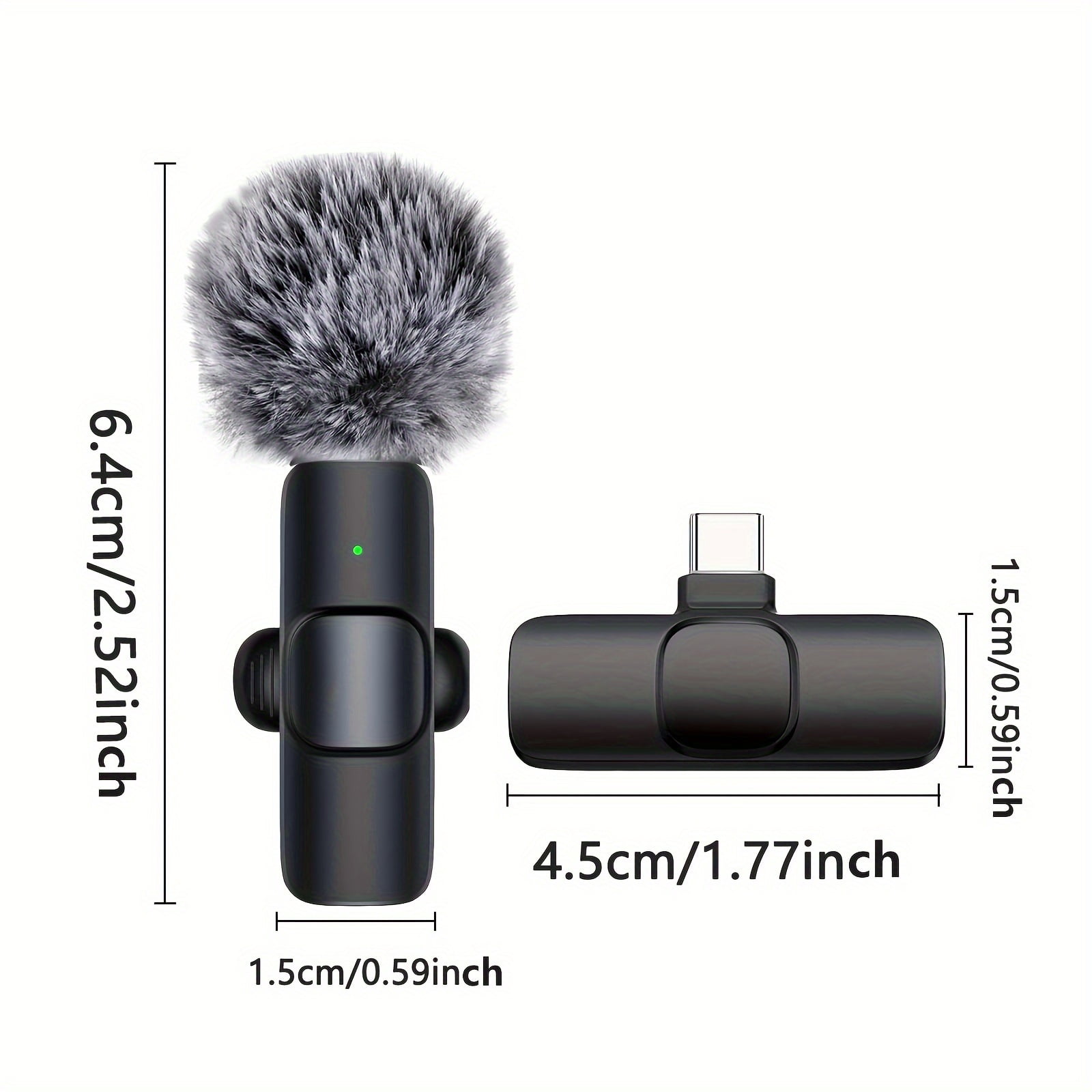 Wireless Lavalier Microphone with 1-Touch Recording, Clip-On, USB-C, Omnidirectional, for Streaming, USB Rechargeable, Plug & Play