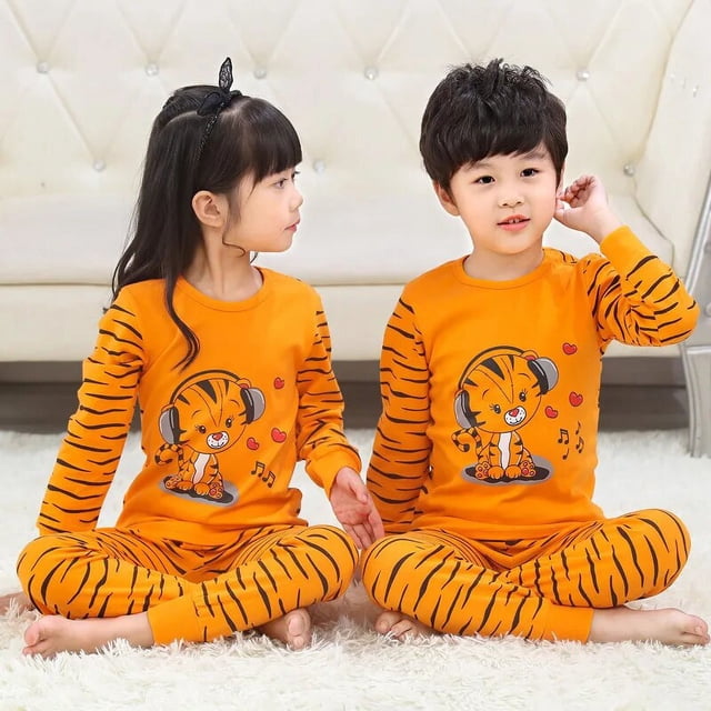 Conjunto de pijama de algodón para niños y niñas, ropa de dormir de dibujos animados, dinosaurio, gato, 4, 6, 8 y 9 años, para invierno, novedad