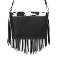 thumbnail image 7 of HDE Women's PU Leather Hobo Fringe Crossbody Tassel Purse Vintage Small Handbag Black Cow Print, 7 of 7