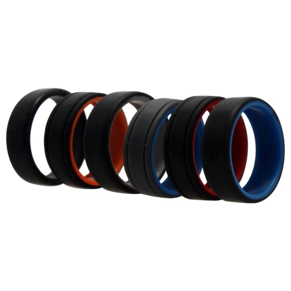 Juego de anillos de boda de silicona ROQ con líneas de 2 capas Multicolor para hombres Anillo de 6 x 14 mm