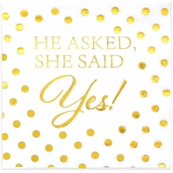 She Said Yes Napkins, Engagement Party Napkins, Engaged Napkins – Disposable Cocktail Napkins for Bridal Shower & Bachelorette Decoration – Gold Foil Polka Dots, 6.5 x 6.5 in, 80 Pack