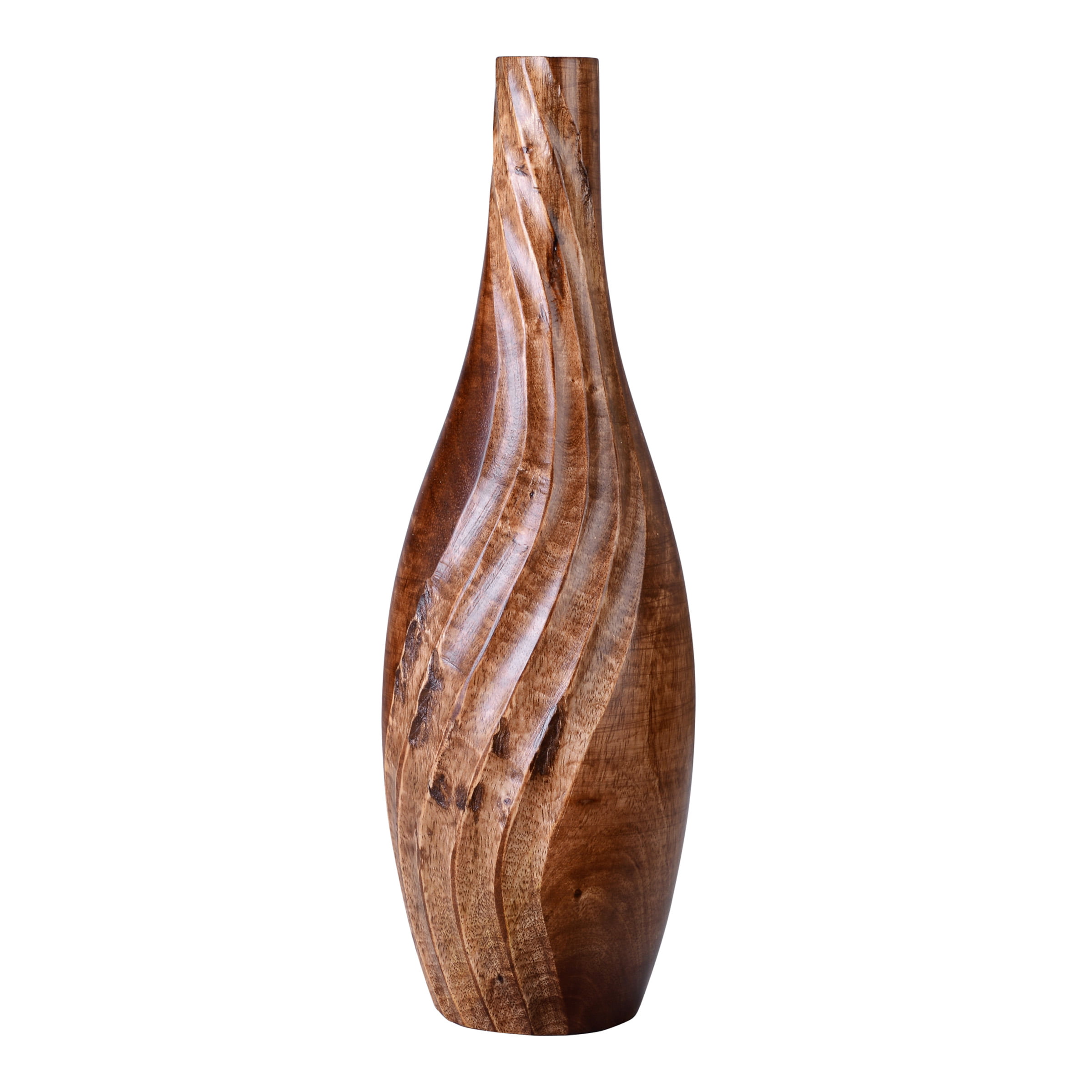 Small Mango Wood Vase Round Shape Modern Style 