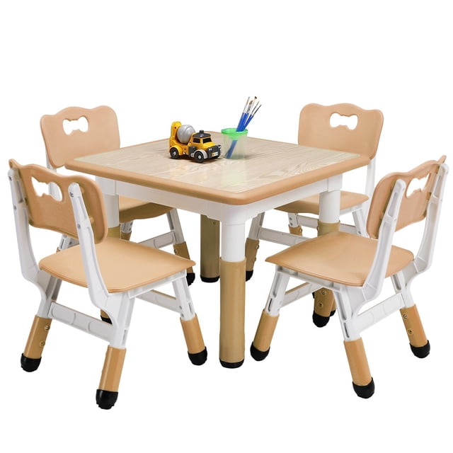 QinaQin Mesa infantil con sillas, superficie tipo graffiti de plástico, juego ajustable en altura para niños de 3 a 10 años, ideal para dibujo, tareas y actividades