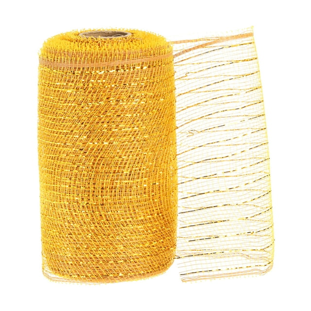 Unique Bargains 1pcs Decorative Mesh, 5.9in x 10 Yard Mesh Ribbon Roll Foil Metallic for Christmas Tree Decoration, Gold