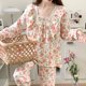 thumbnail image 3 of Conjuntos de pijama florales para mujer, con lazo, exquisito encaje dulce, ropa de casa, cuello cuadrado, clásico avanzado, elegante, ropa de calle empalmada con Fairycore, 3 of 5