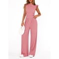thumbnail image 3 of EASYBRA Women Casual Two Piece Outfit Ruffle Sleeve Top and Pleated Wide Leg Pants Summer Fashion Set, 3 of 8