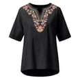 thumbnail image 4 of Shirts for Women Short Sleeved Summer Cotton and Linen Embroidered V Neck Artistic Loose Pullover T Shirt Breathable for Indoor Outdoor L Size Spring Summer Womens Tops, 4 of 4