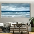 thumbnail image 4 of Large Blue Ocean Wave Oil Painting on Canvas Wall Art Original Abstract Seascape Painting Grey Sea Handmade Living Room Wall Decor,Unstretched,Frameless,(71*142cm)28*56lnches, 4 of 5