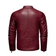 thumbnail image 3 of Men's Racing Apparel Contrast Color Coat Stand Collar PU Leather Jacket, 3 of 7