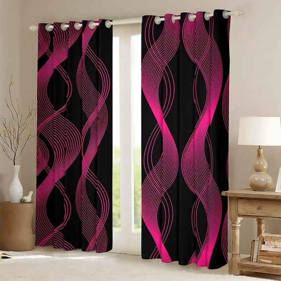 Stripes Lines Darkening Drapes Kids Abstract Art Curtains Boys Girls Room Decor Ombre Hot Pink Black Blackout Curtains Stripes Geometric Window Treatments 53"W x 63"L (Pack of 2)
