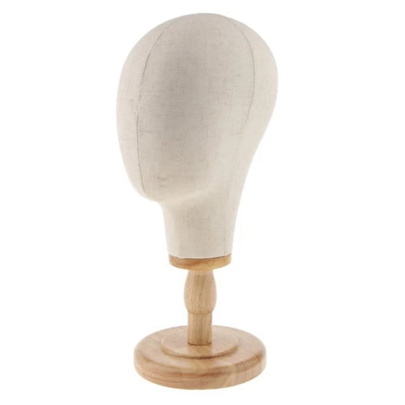 Wig Stand Mannequin HeadHat Display Stand Linen Wig Holder, Canvas Dome   Detachable Wood Stand for Wigs,Hats,Caps