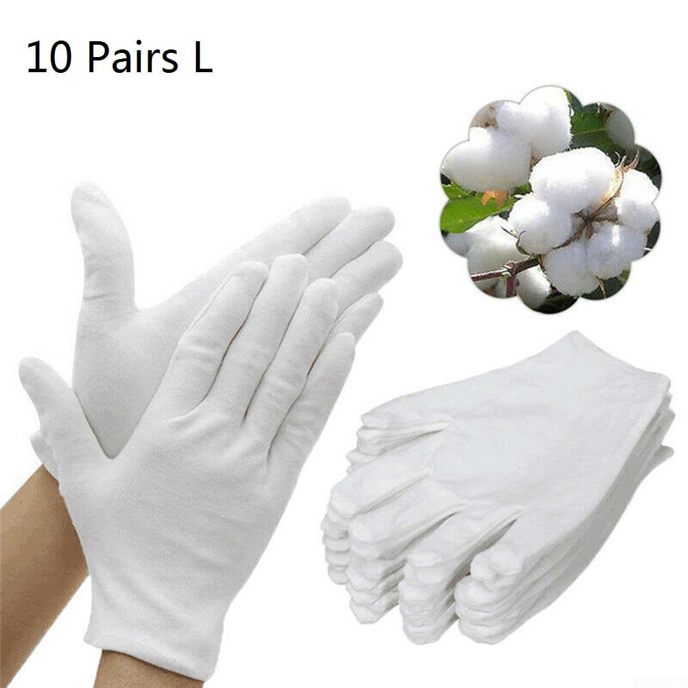Size Large 1Pairs White Inspection Cotton Work Gloves Coin Jewelry Lightweight 
