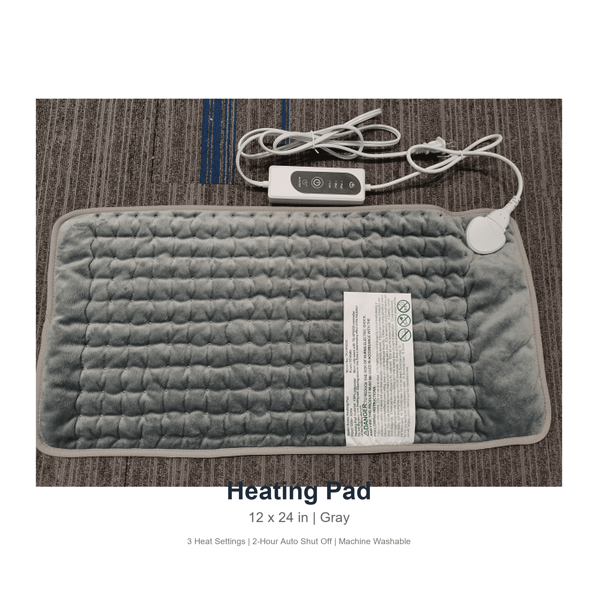 Heating Pad for Back Pain Relief, 12 x 24 in Electric Heating Pad with 3 Heat Settings, 2-Hour Auto Shut Off, Machine Washable, Ultra Soft Polyester