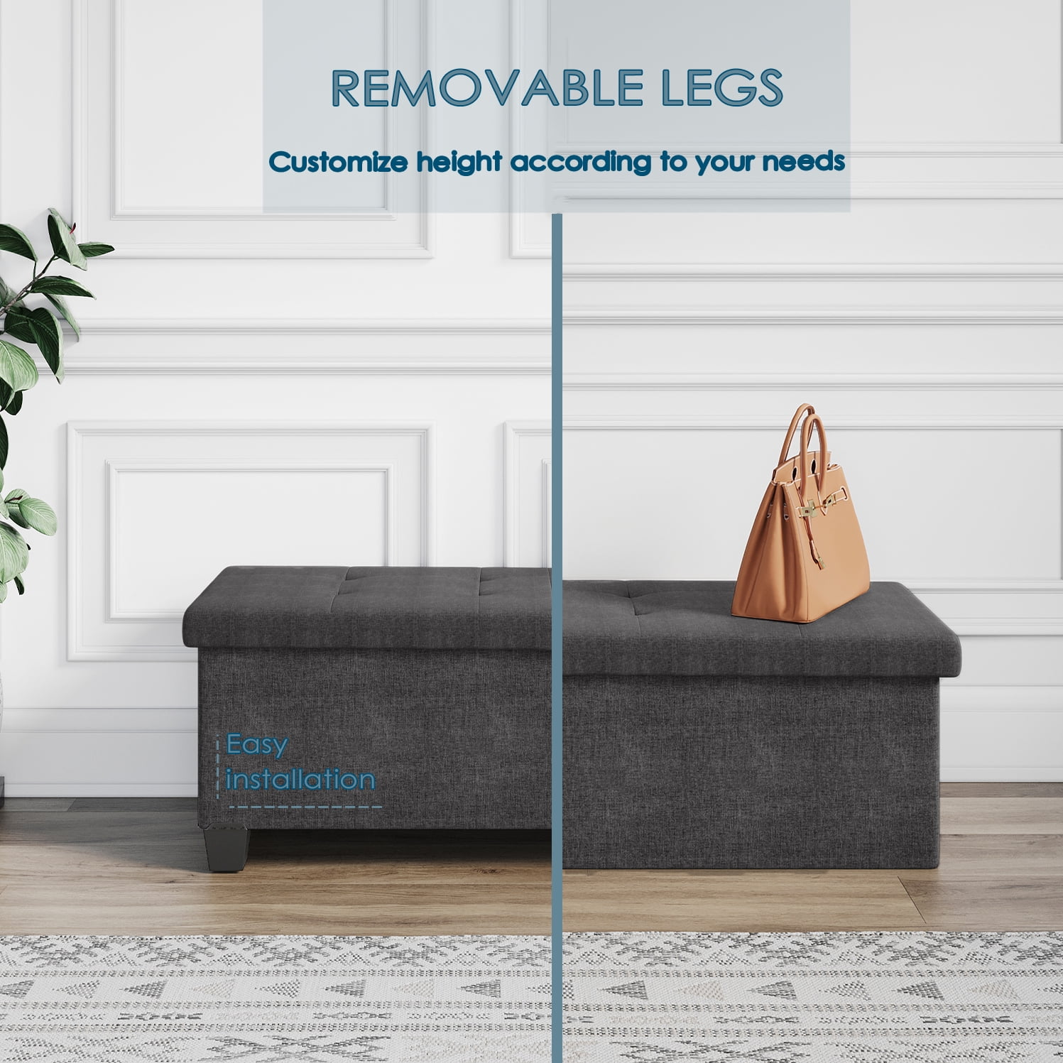 StorageBud Ottoman with Storage Bench, 43-inch Storage Ottoman, Linen, White