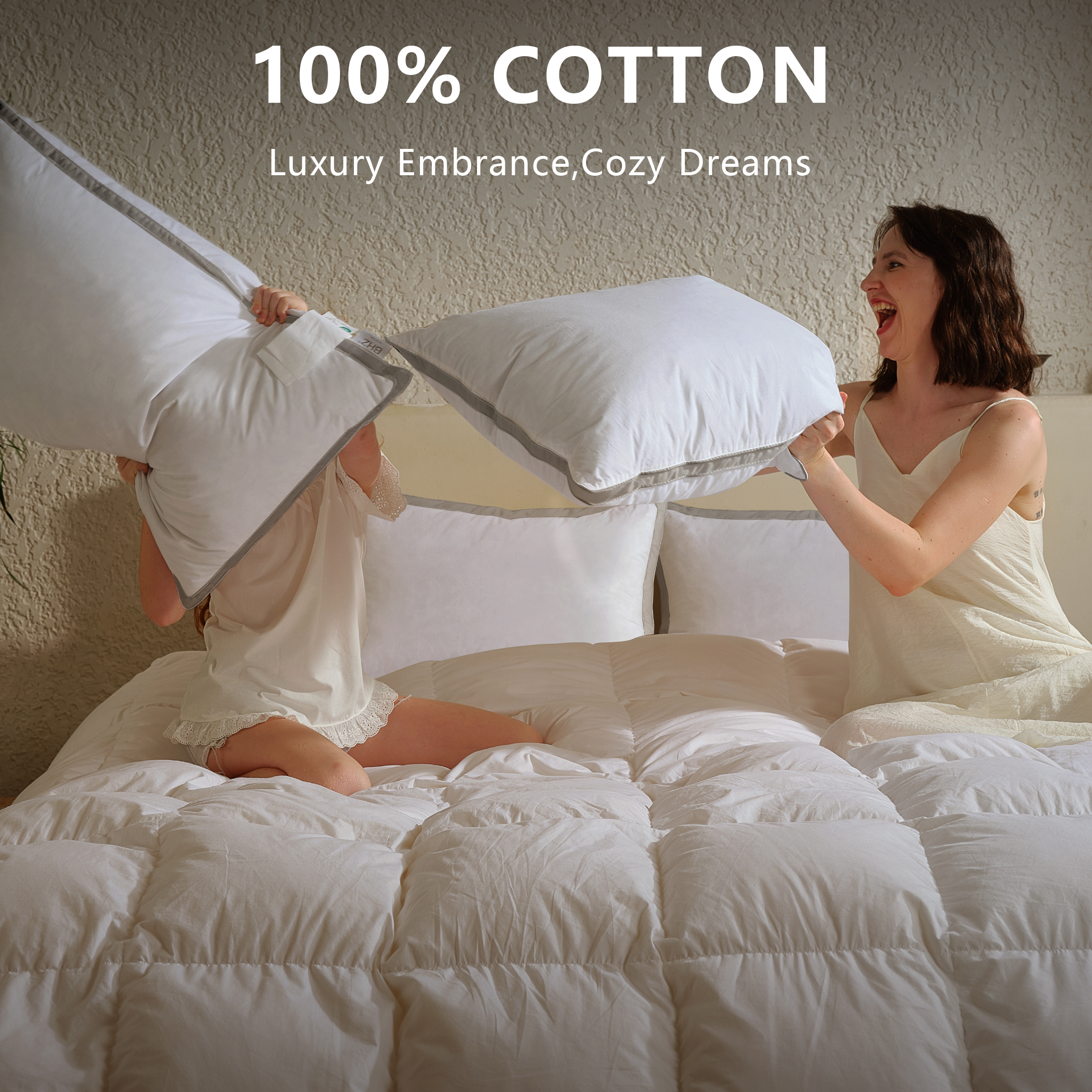 Teler Goose Down Pillows Queen, Set of 2, 600TC Cotton photo 7