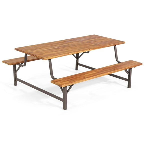 Costway Acacia Wood, Metal Picnic Table with 71" Tabletop 2", Off-White