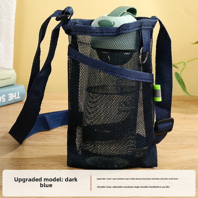 Kids' Portable Water Bottle Holder with Phone & Key Pockets - Durable Nylon Cup Sleeve for Outdoor Sports, Travel & Daily Use, Lightweight Single-Shoulder Design, Compact 20x14x1CM, Navy Blue