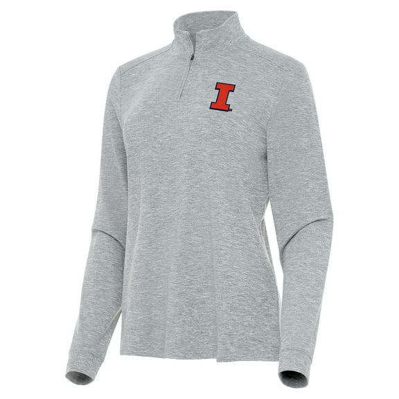 Women's Antigua  Heather Gray Illinois Fighting Illini Mentor Long Sleeve Quarter-Zip Mock Polo