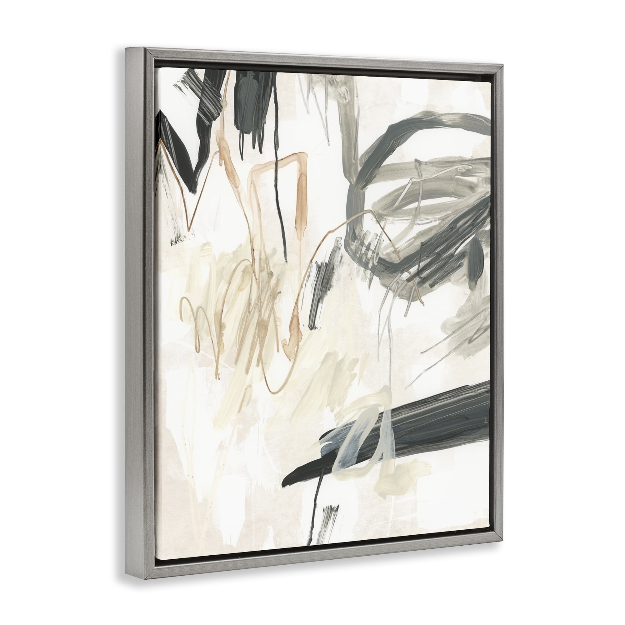 Stupell Industries Scribbled Abstract on Beige Abstract Painting Gray Floater Framed Canvas Art Print Wall Art, 17 x 21