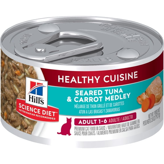 Hill's Science Diet Adult Healthy Cuisine Canned Cat Food, Seared Tuna & Carrot Medley, 2.8 oz, 24 Pack wet cat food