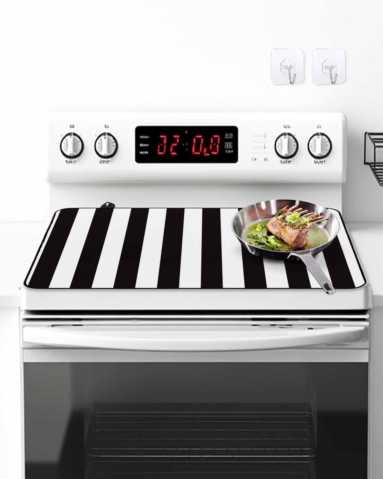 Stove Top Covers for Electric Stove, Simple Black White Stripes Glass Stovetop Cover Protector, Modern Stripes Induction Cooktop Protector Oven Mat for Kitchen Countertop 24"x21"