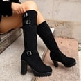 thumbnail image 6 of Viluyesy Womens Knee High Boots Platform Chunky Heel Double Buckle Strap Lug Sole Faux Suede Casual Shoes Black Size 7.5, 6 of 9