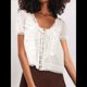 thumbnail image 4 of Blusa de Encaje con Lazo Frontal para Mujer, Transparente, de Corta, Cuello Redondo, Botones, Estilo Bohemio, con Volantes, Estilo Y2K S, 4 of 8