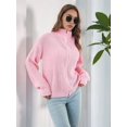 thumbnail image 6 of Women'S Turtle Neck Long Sleeve Knitted Cardigan Autumn and Winter Loose Knitted Cardigan with Zipper Pink S, 6 of 8