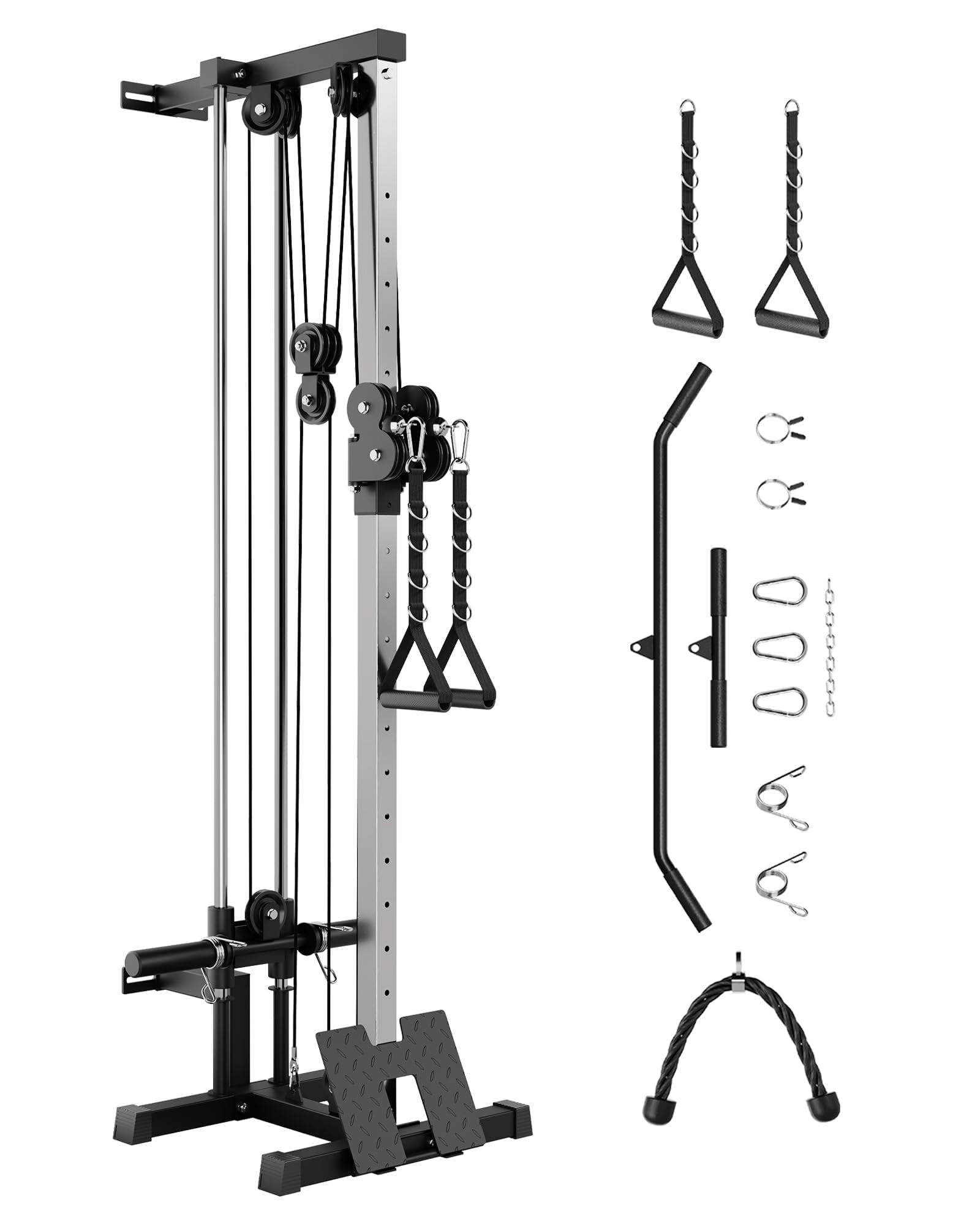 Accreate Wall Mount Cable Machine, LAT Pulldown Machines with 19 Positions Dual Pulley System, Cable Crossover Machine with Adjustable Footplate, Weight Workout Equipment Home Gym Station