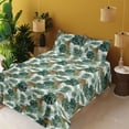 thumbnail image 2 of Ambesonne Tropical Fitted & Flat Sheet with Shams 4 Pcs Set, Exotic Leaves with Jaguars, King, Dark Green and Pale Coffee, 2 of 5