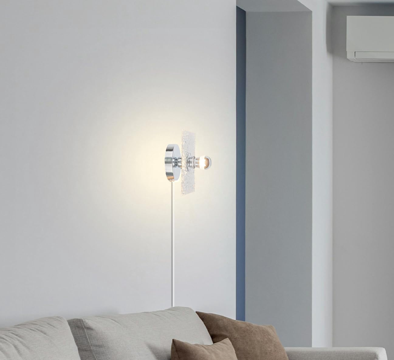 Kiven Flush Mount Ceiling Light Fixture, 1-Light Anti Glare Close to Ceiling Light with 15FT Plug-in Cord, Modern Chandelier for Bedroom Kitchen Island Hallway