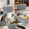 thumbnail image 4 of Modern Linen Fabric Storage Ottoman, Upholstered End of Bed Stool with Removable Lid, Oval Ottoman Foot Rest for Bedroom Living Room Entryway Dorm Small Space Storage, Grey, 4 of 16