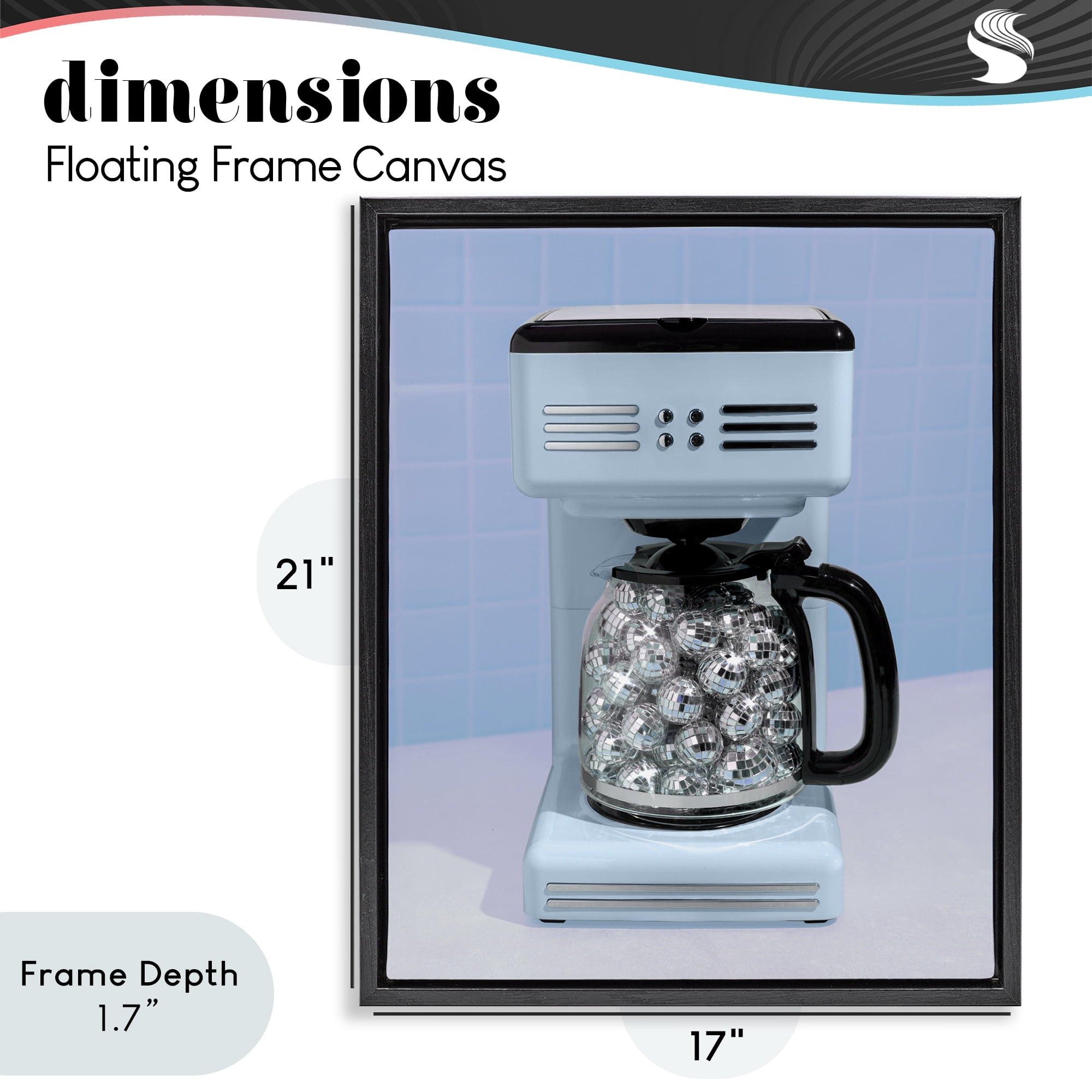 Stupell Industries Disco Coffee Maker over Blue Black Framed Floater Canvas Wall Art, design by LISH Creative