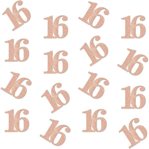Double Side Glitter Rose Gold Paper Numbrer 16 Confetti 16 Paper Scatter Table Confetti for 16th Birthday Party 16th Anniversary Party Decoration, 100pcs