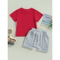 thumbnail image 5 of Miaouyo Toddler Baby Boys 4th of July 2Pcs Summer Outfits, Kids Boys Independence Day Short Sleeve Flag Letter Print Tops + Shorts Clothes Set,0-24 Months 2-3 Years, 5 of 9