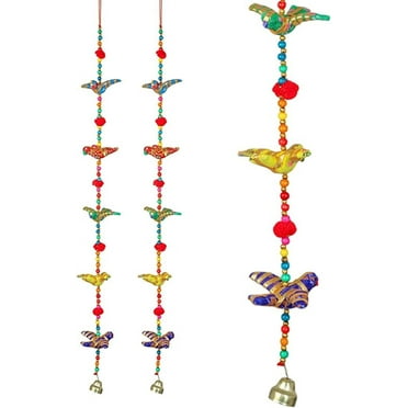 Set of 2 Indian Traditional Door Hanging 5 Fabric Flying Birds String with Bell, Decoration for Home Wall Temple Bedroom Kids Room Décor, Gifting (Size :- 30" Approx)