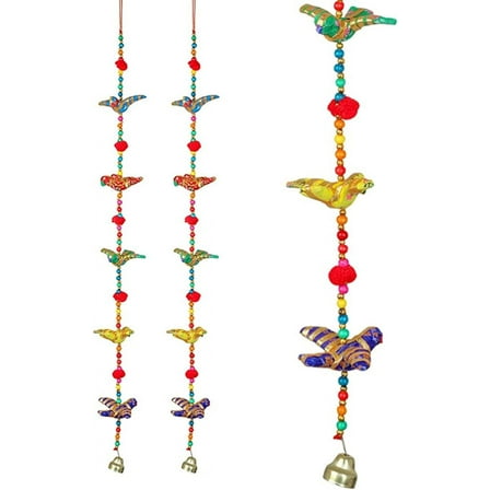 Set of 2 Indian Traditional Door Hanging 5 Fabric Flying Birds String with Bell, Decoration for Home Wall Temple Bedroom Kids Room Décor, Gifting (Size :- 30" Approx)