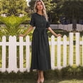 thumbnail image 1 of Drppepioner Robe d'Été pour Femme à Manches Courtes, Robe T-Shirt Décontractée 2024 Fluide de Plage à Col en V, Robes Soleil avec Poches, Mode Femme, Automne, Boutons, Robe à Manches Courtes à Col Rond, Noir, 1 of 5