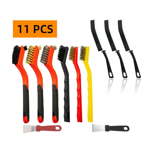WLJGL 11Pcs Wire Brush Set, Stainless Steel/ Brass/ Nylon Bristle Brushes for Cleaning Rust, Scratch Wire Brushes for Cleaning Welding Slag, Paint and Dirt Removal