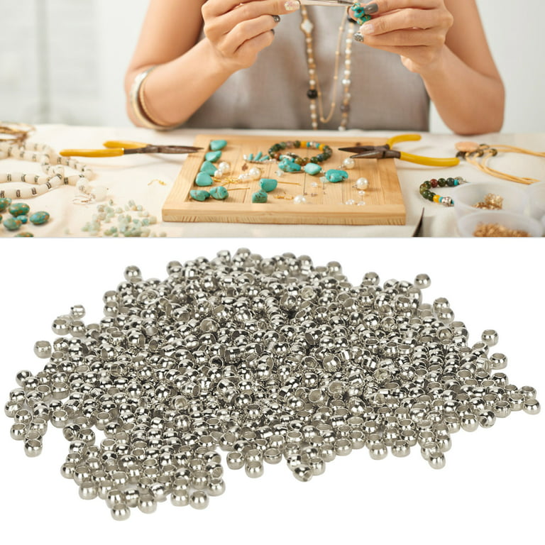500Pcs Metal Open Bead Tips Knot Covers Round Crimp Beads for Jewelry Making  Fold Over Bead Covers for DIY Bracelets Necklaces [Platinum Plating] 