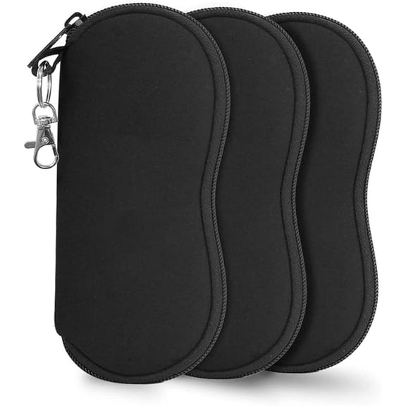 Derest 3 Pack Zipper Sunglasses Soft Case Portable Neoprene Eyeglasses Case for Men Women, Black