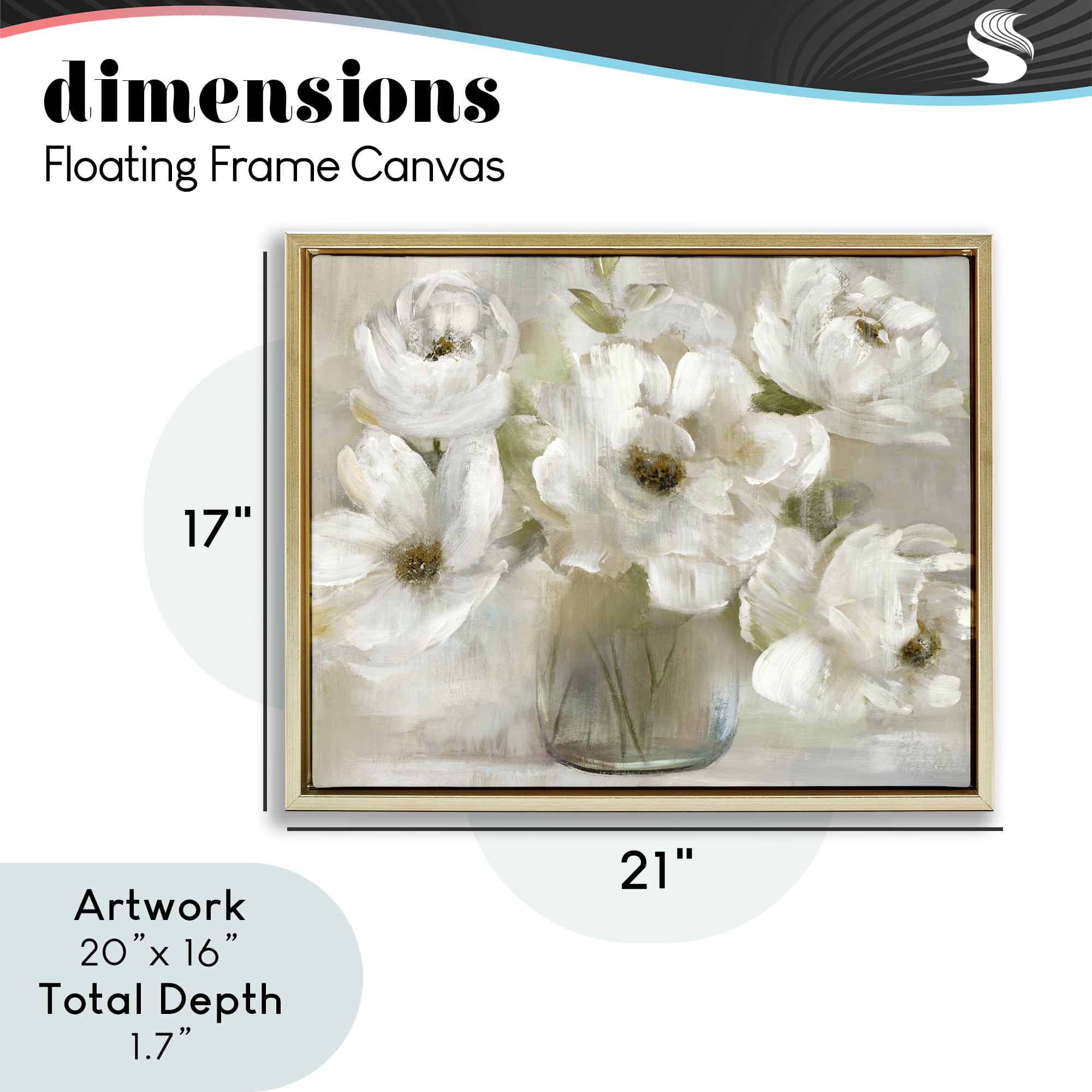 Stupell Industries Gentle White Petals in Vase Gold Framed Floater Canvas Wall Art, design by Nan