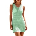 thumbnail image 3 of YUEHUA Women's Rainbow Stripe Crochet Swim Cover Up, V Neck Sleeveless Knit Dress, Casual Openwork Bikini Cover, 3 of 6