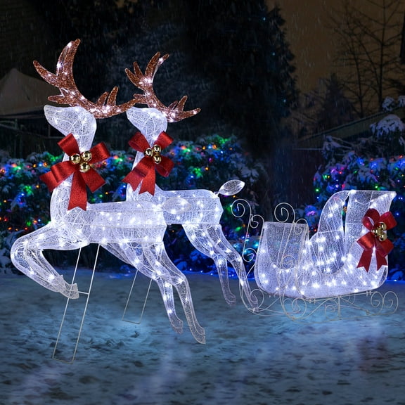 Zimtown Christmas Reindeer Set Lighted Outdoor Christmas Deer Decoration
