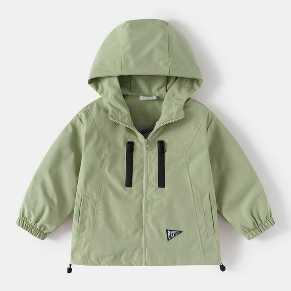 fnnxnal Toddler 3T Army Green Jacket - Hooded Polyester, Durable Zip-Up with Adjustable Cuffs, Easy-Care for Outdoor Play
