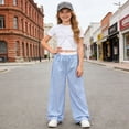thumbnail image 2 of Zanarzt Kids Girls Clothes Girls 3 Piece Outfits Graphic Crop Top Camisole and Sweatpants Set Summer Workout Shirt Tank and Pants Set Light Blue,12-13 Years, 2 of 9